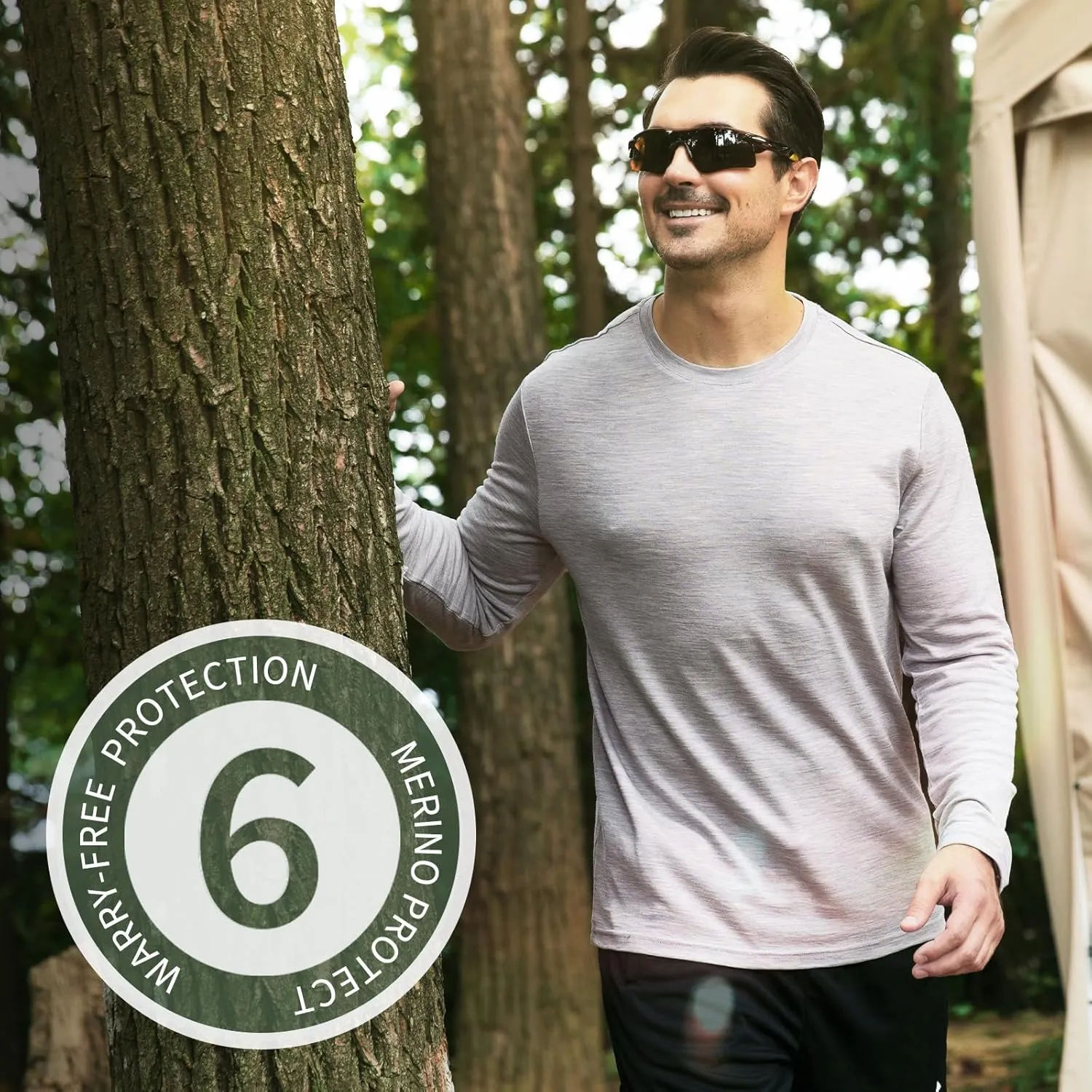 Merino Protect 100% Merino Wool Base Layer Mens Soft Long Sleeve Shirts Odor Resistance Thermal Underwear for Hunting Hiking