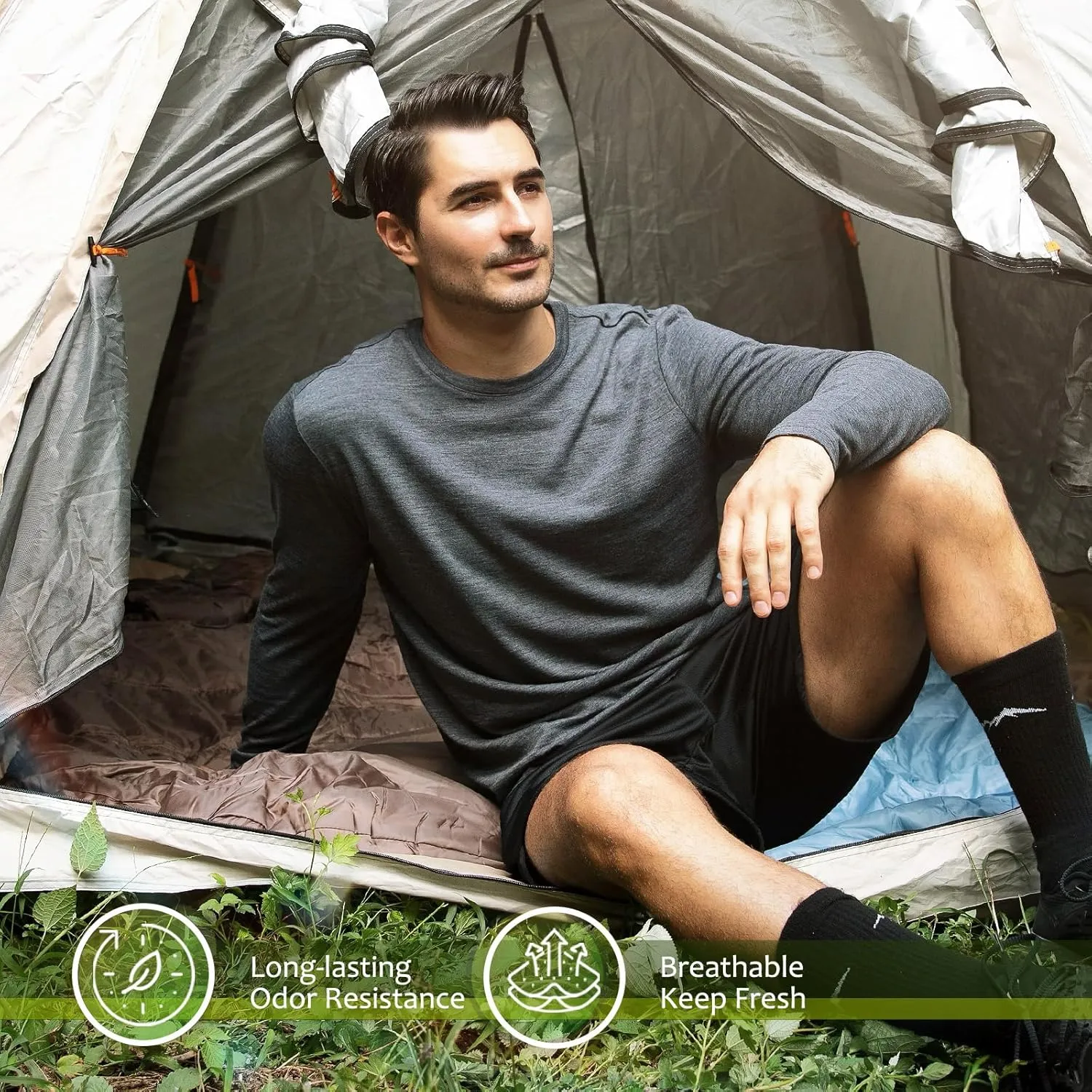 Merino Protect 100% Merino Wool Base Layer Mens Soft Long Sleeve Shirts Odor Resistance Thermal Underwear for Hunting Hiking