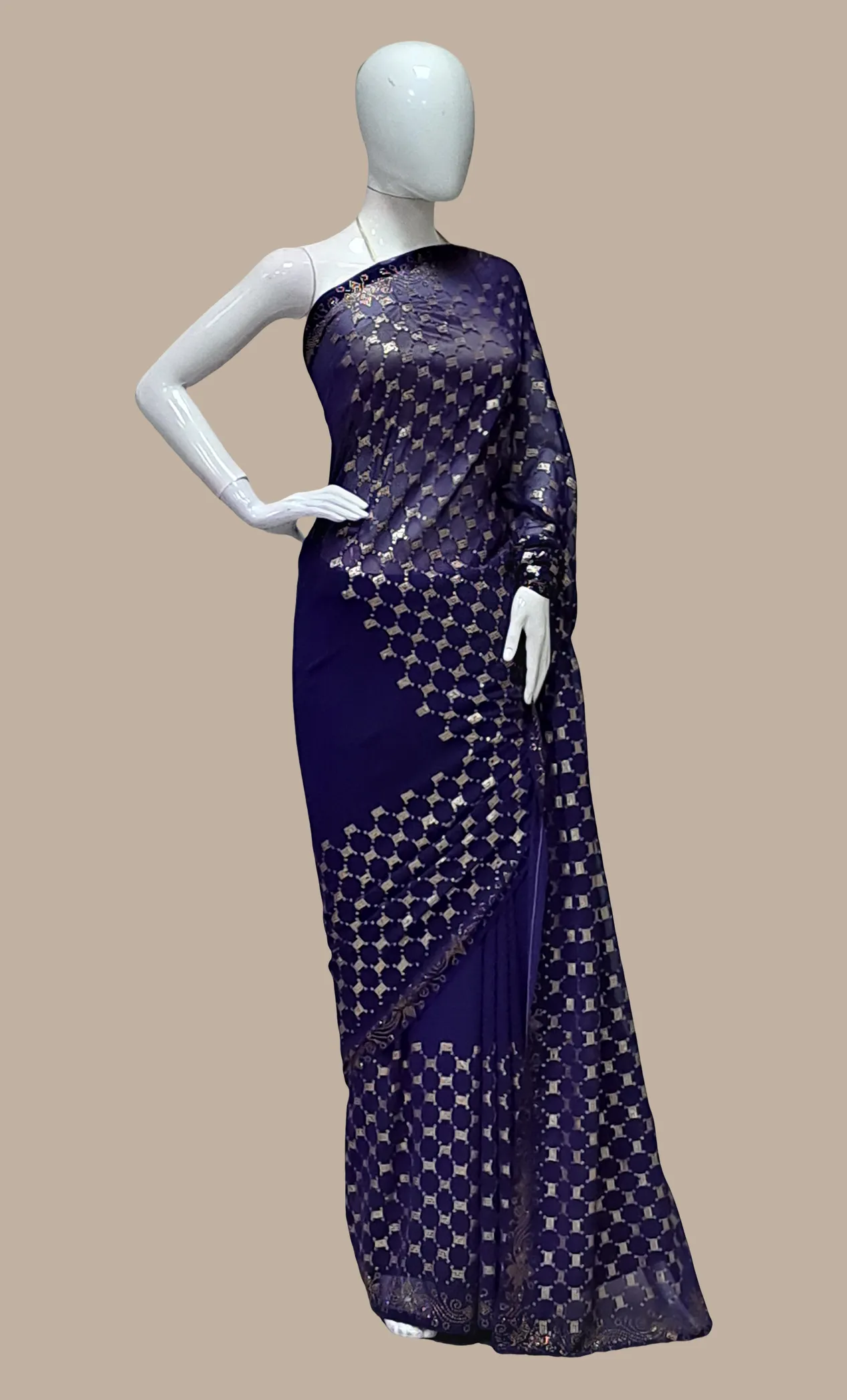 Navy Embroidered Sari