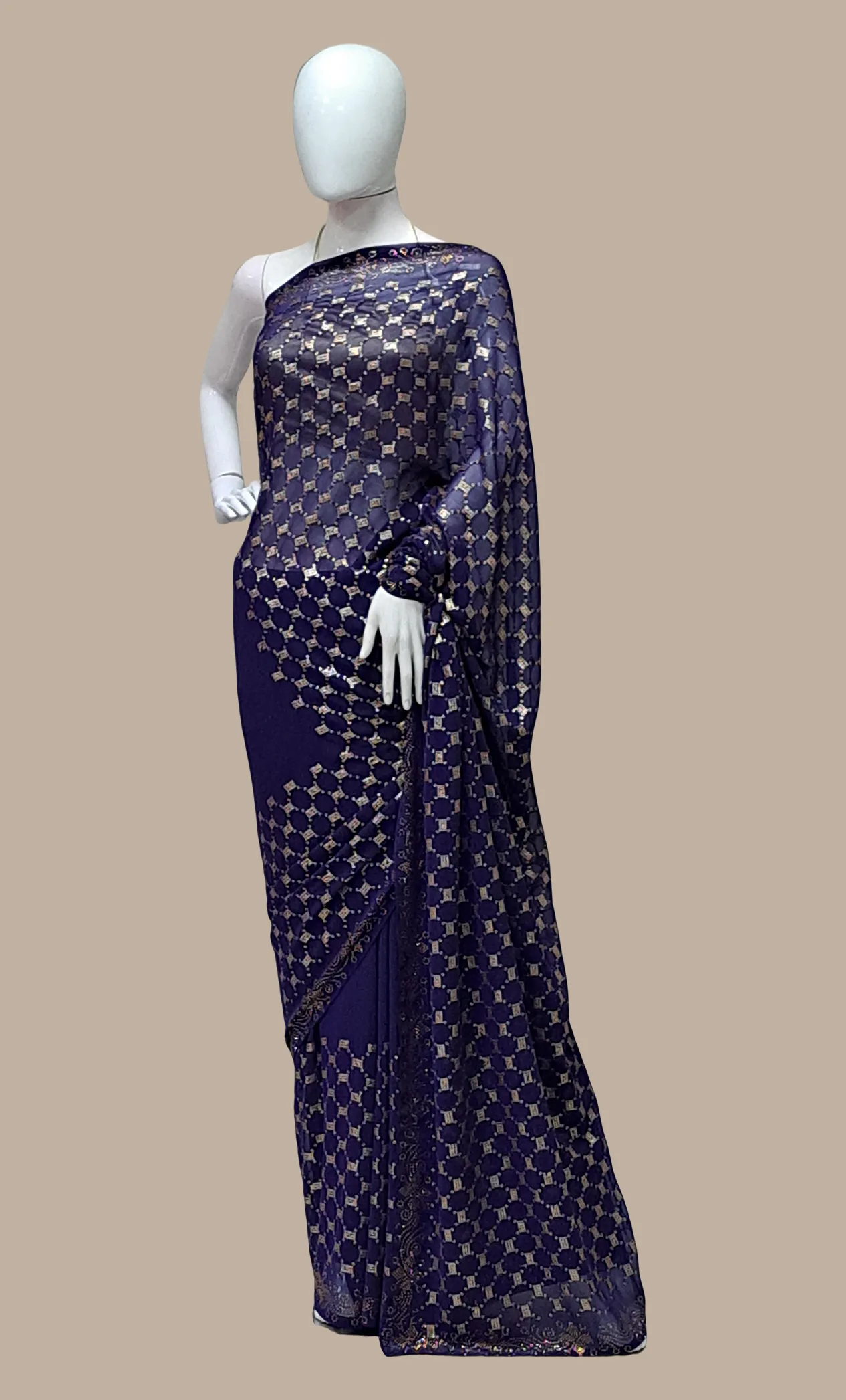 Navy Embroidered Sari