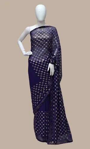 Navy Embroidered Sari