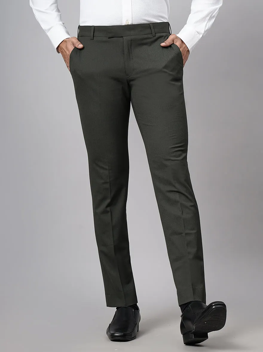 Olive Green Solid Super Slim Fit Formal Trouser | JadeBlue