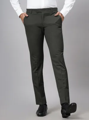 Olive Green Solid Super Slim Fit Formal Trouser | JadeBlue