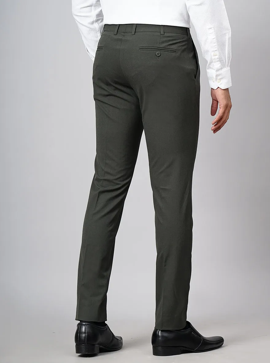 Olive Green Solid Super Slim Fit Formal Trouser | JadeBlue