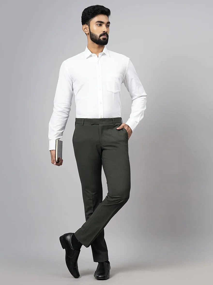 Olive Green Solid Super Slim Fit Formal Trouser | JadeBlue