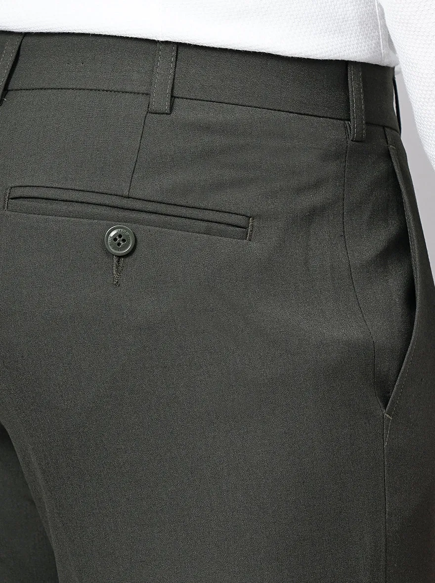 Olive Green Solid Super Slim Fit Formal Trouser | JadeBlue