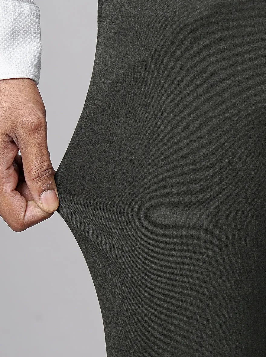 Olive Green Solid Super Slim Fit Formal Trouser | JadeBlue