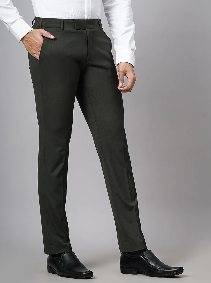 Olive Green Solid Super Slim Fit Formal Trouser | JadeBlue