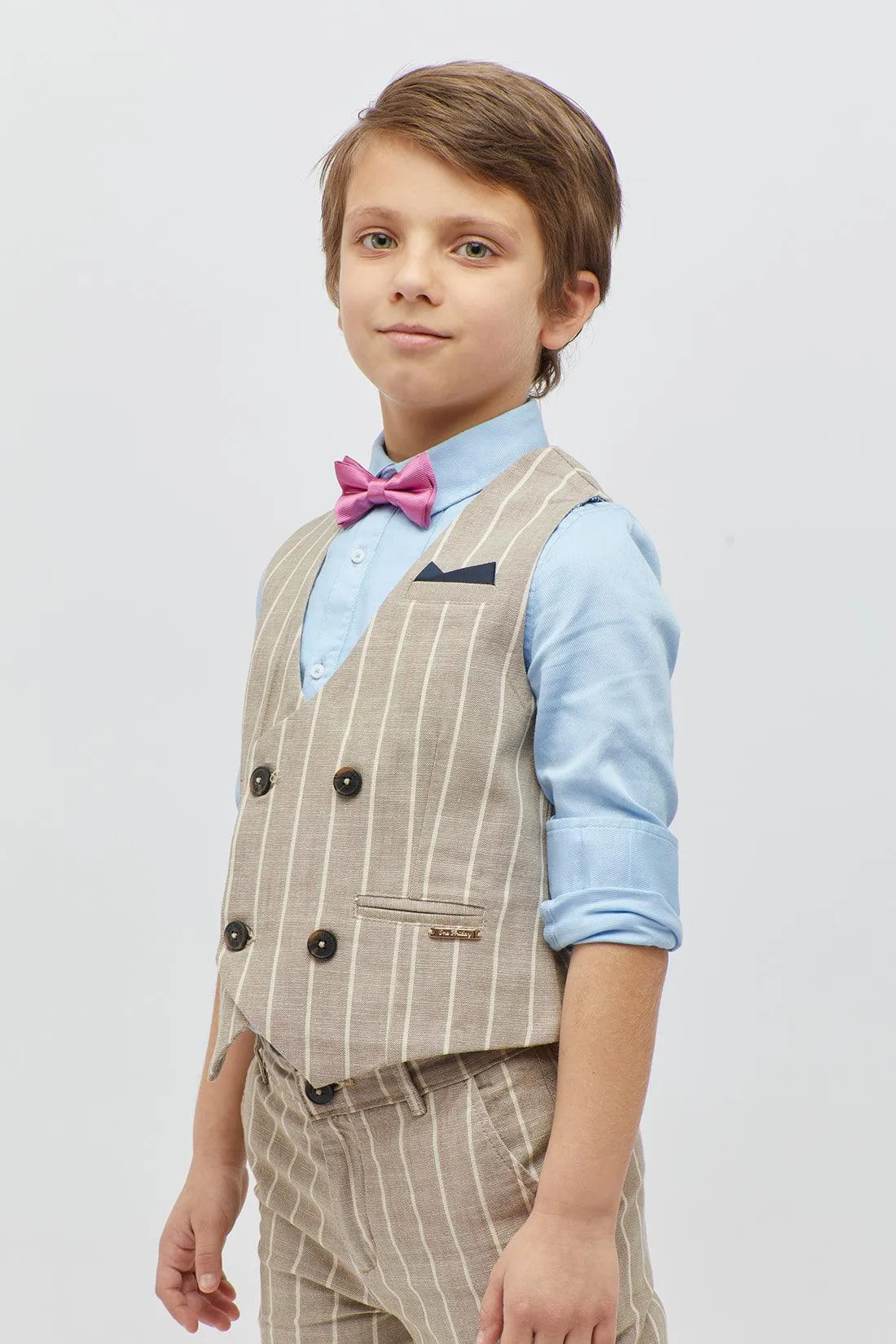 One Friday Beige Striped Waistcoat