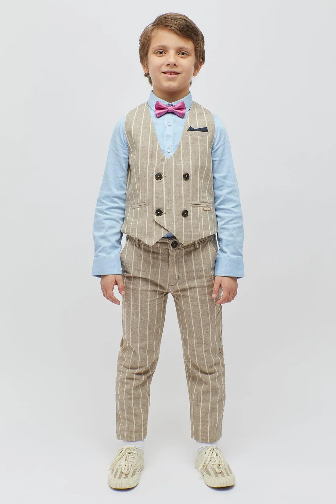 One Friday Beige Striped Waistcoat