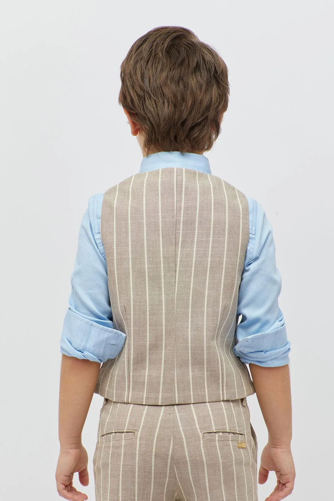 One Friday Beige Striped Waistcoat