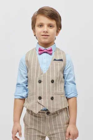 One Friday Beige Striped Waistcoat
