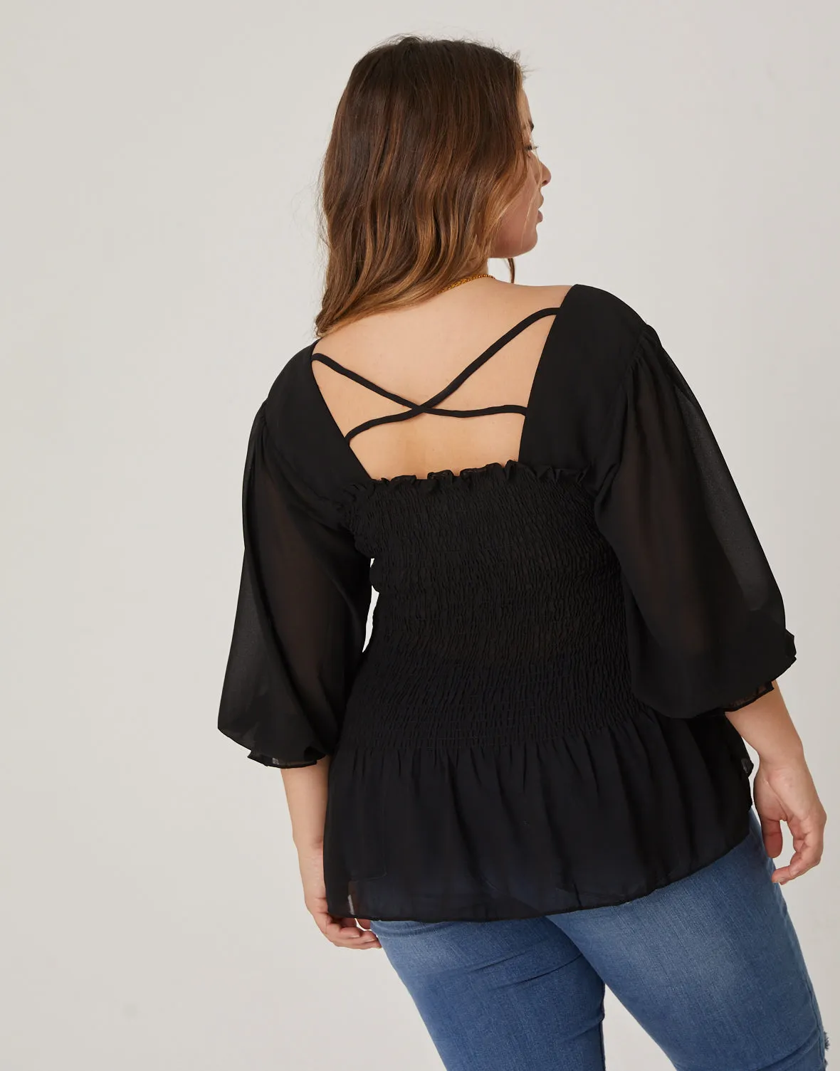 Plus Size Long Sleeve Smocked Top