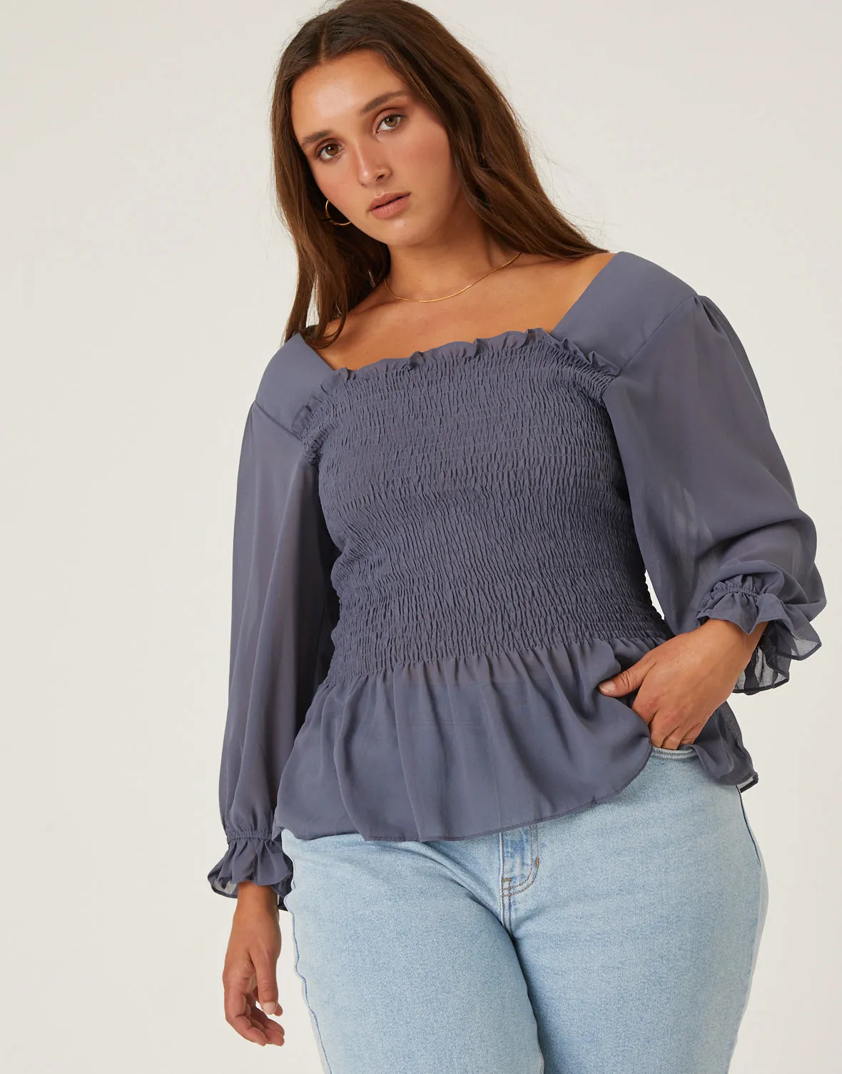 Plus Size Long Sleeve Smocked Top