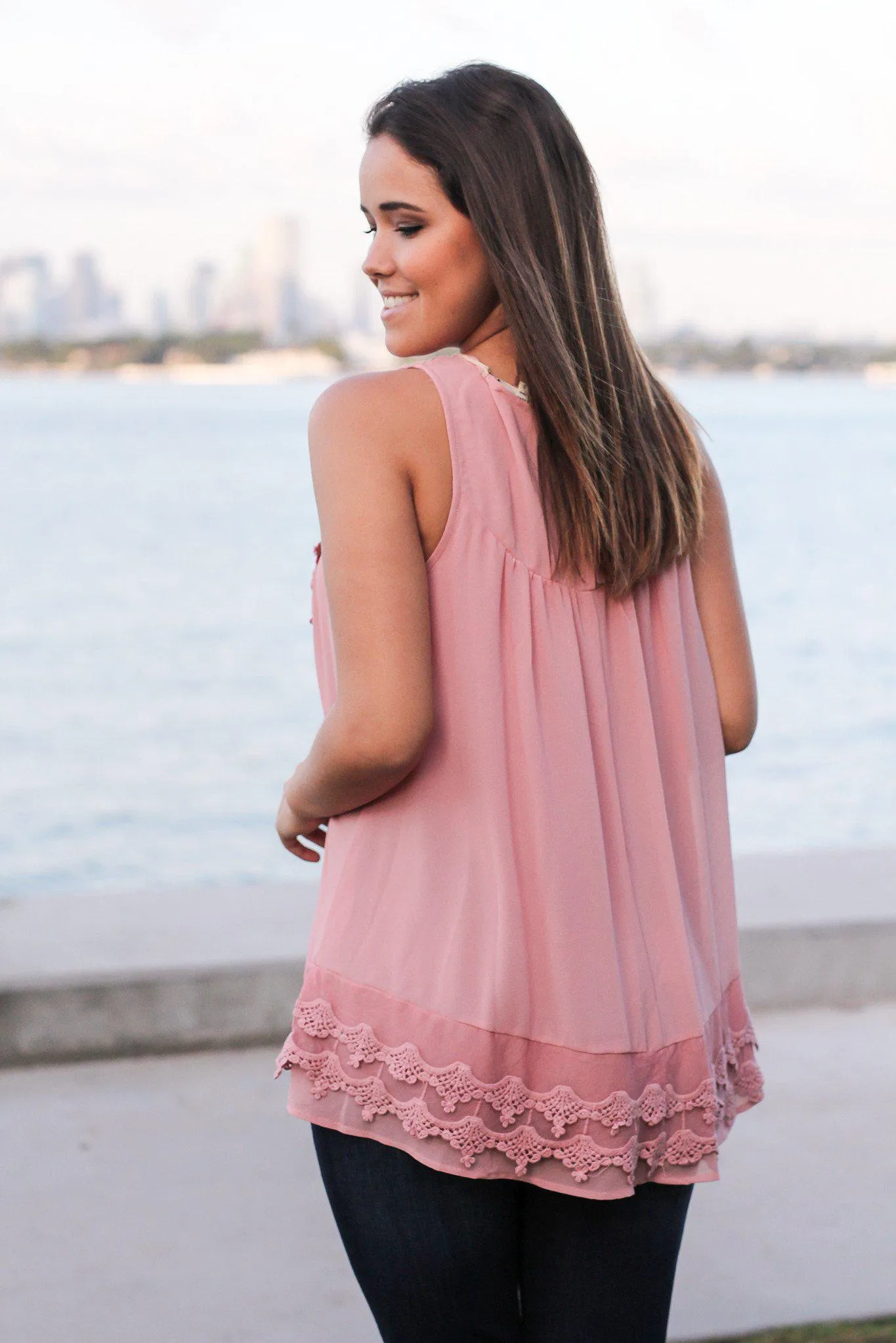 Rose Chiffon Crochet Top