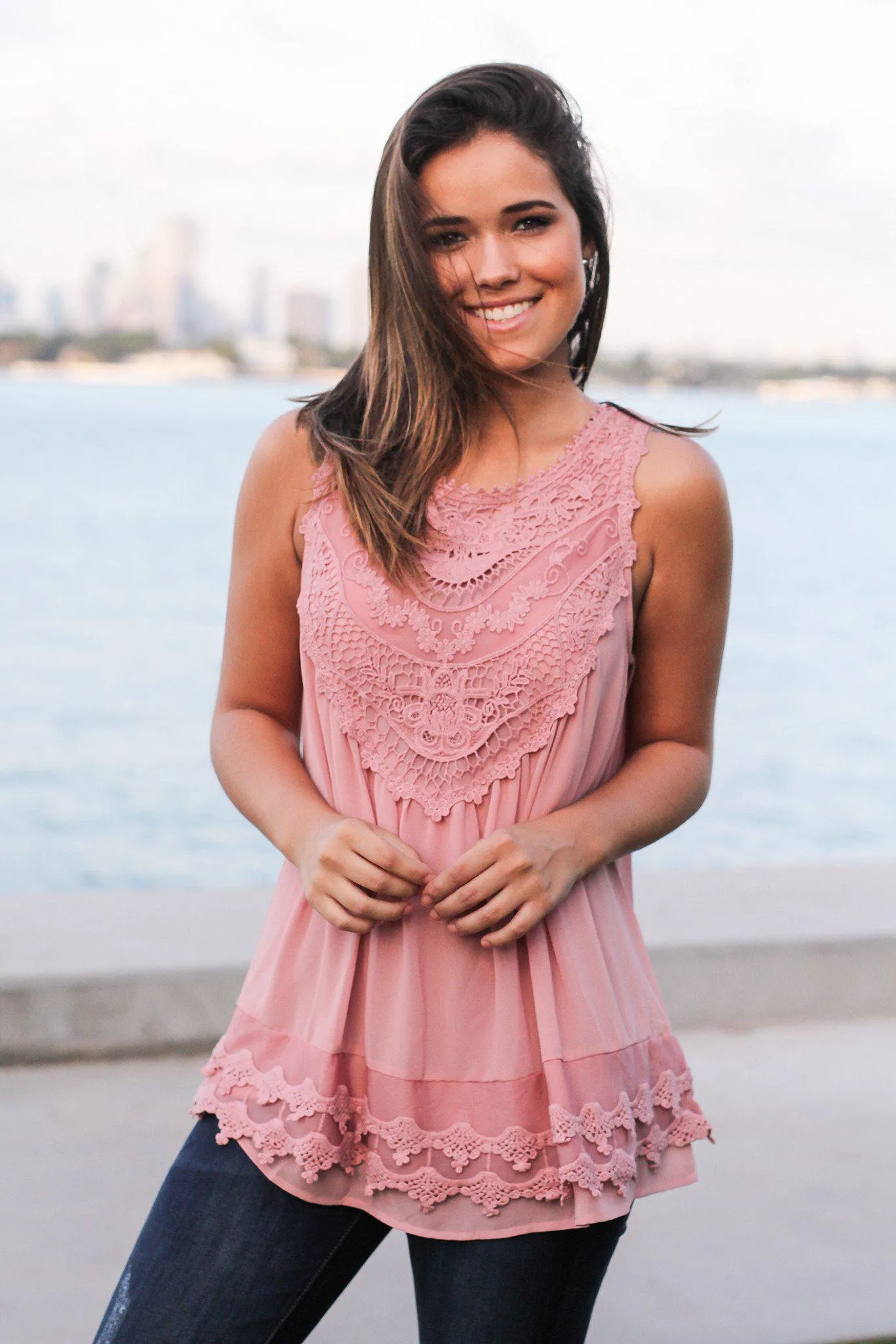 Rose Chiffon Crochet Top