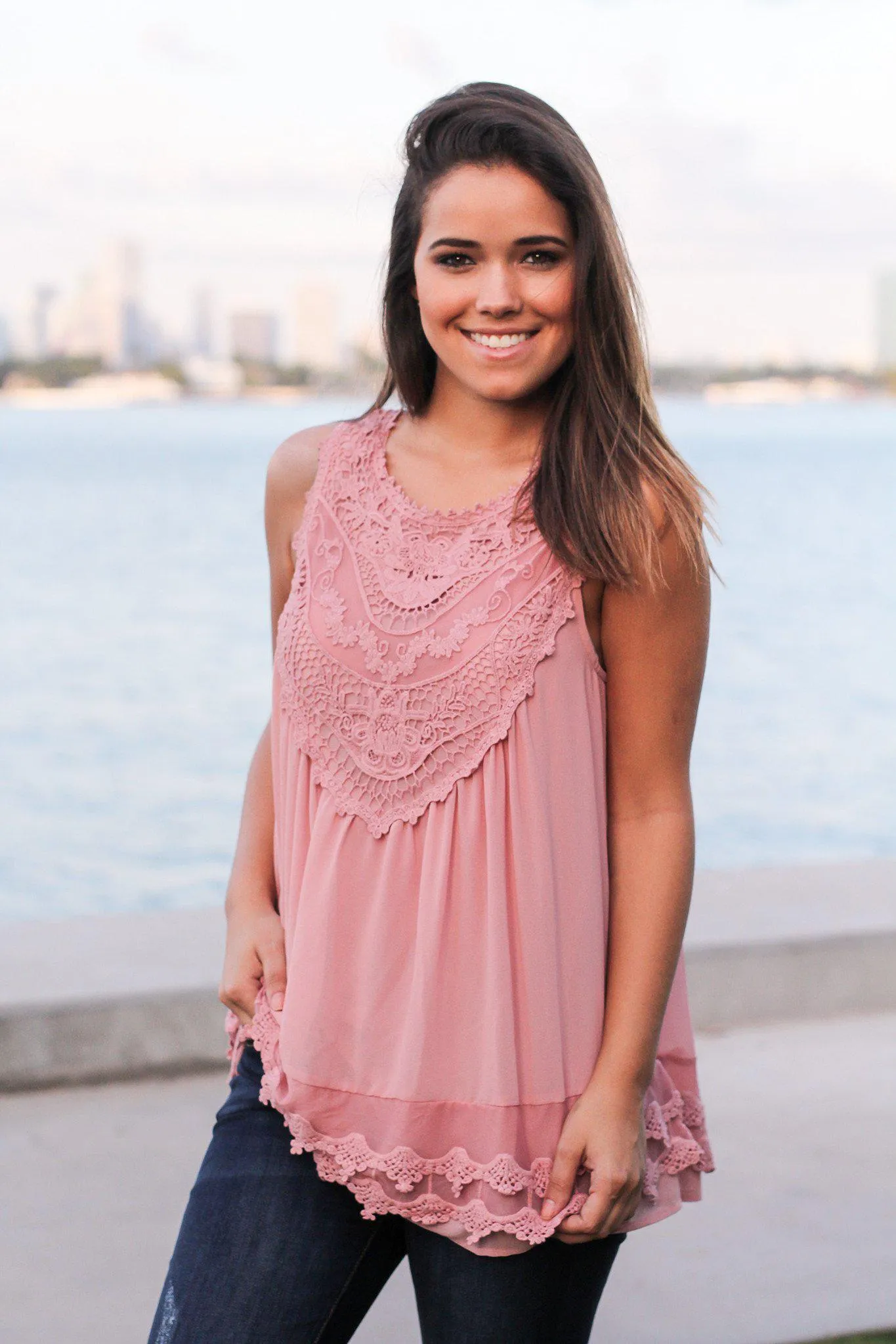 Rose Chiffon Crochet Top