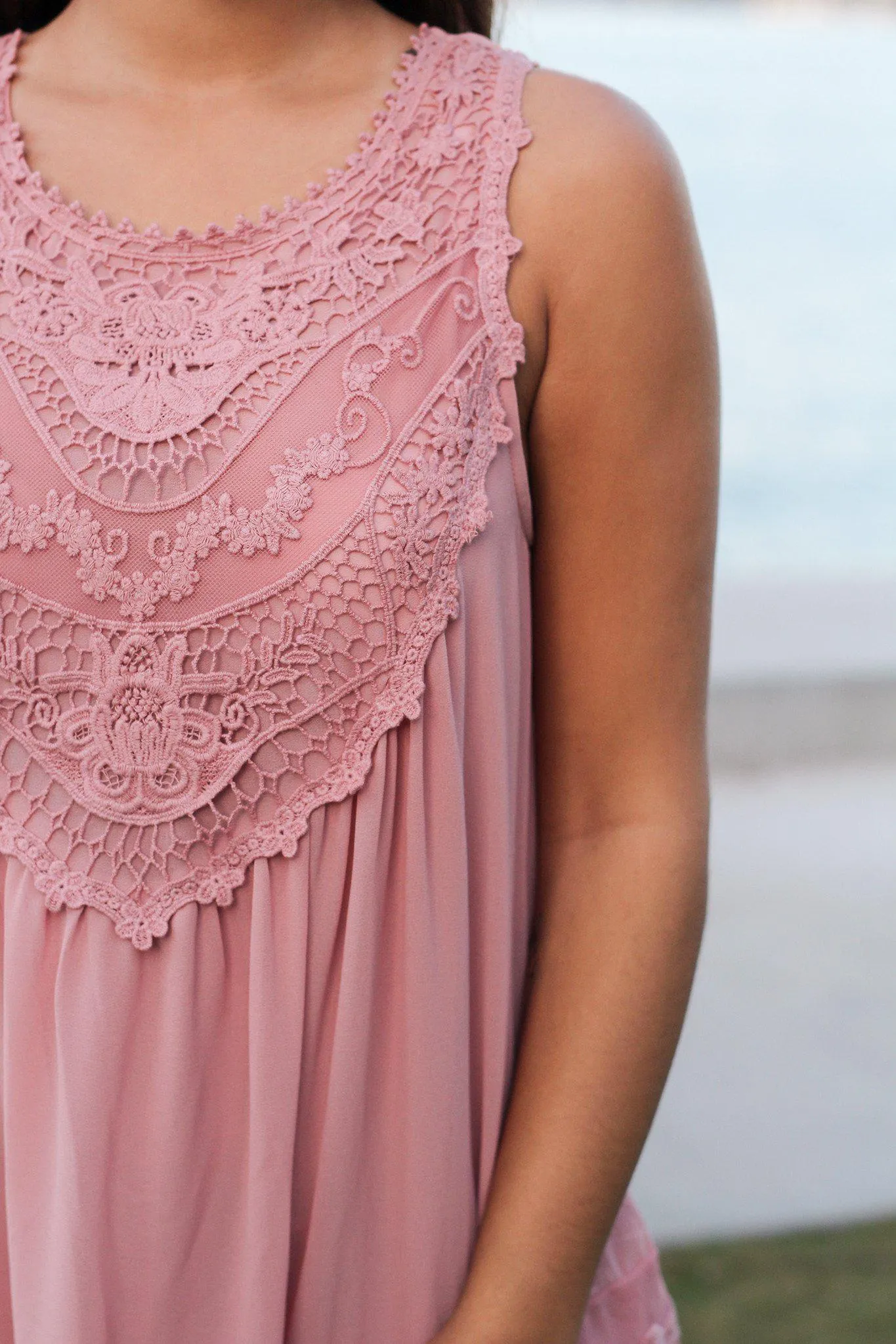 Rose Chiffon Crochet Top