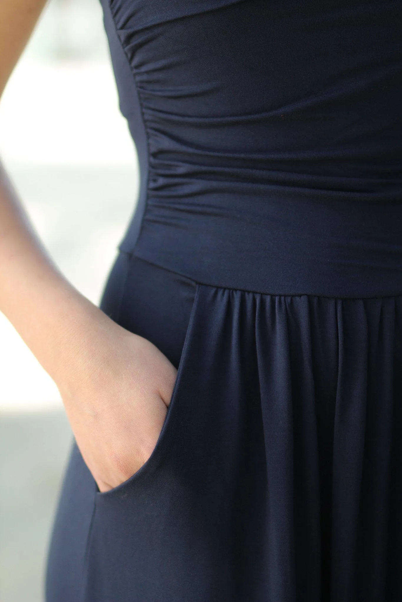 Strapless Navy Dress with Pockets