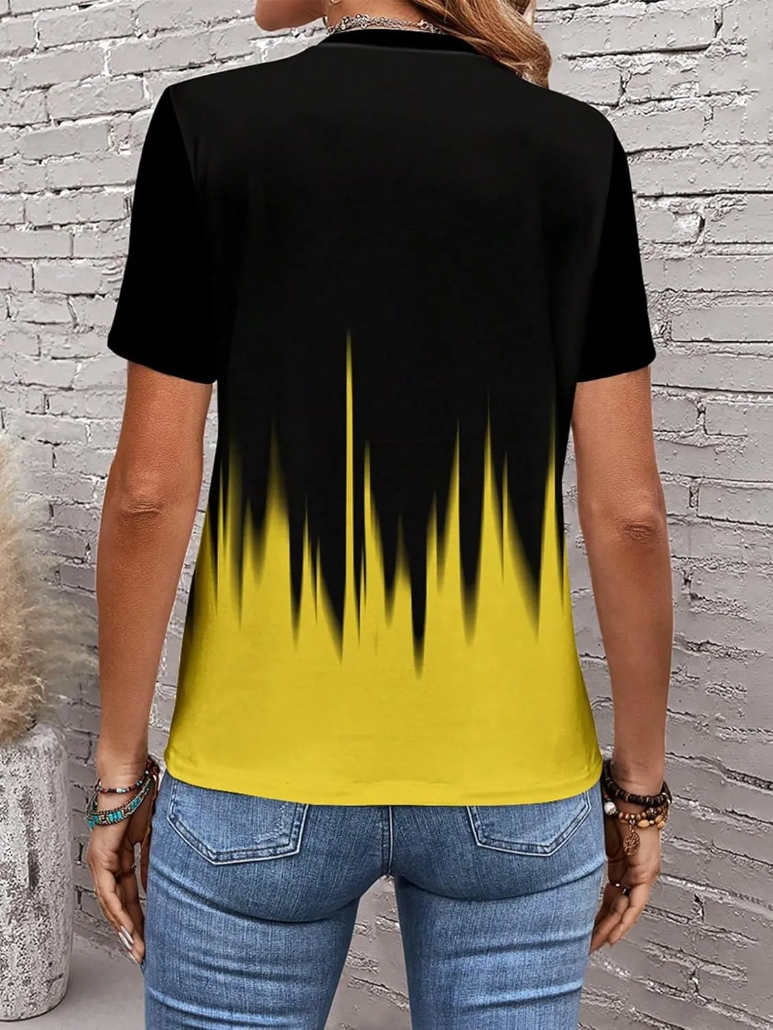 SweatyRocks Women's Sunflower Graphic T-Shirt Tie Dye Printed Short Sleeves Round Neck Casual Tee Shirts