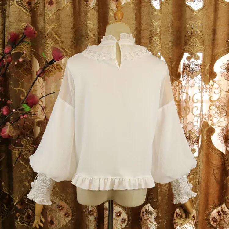 Sweet Lolita Chiffon Blouse Long Bishop Sleeves Illusion Neck Top