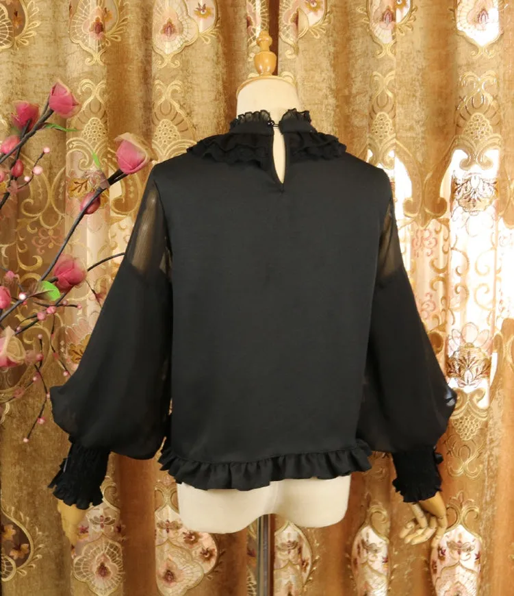 Sweet Lolita Chiffon Blouse Long Bishop Sleeves Illusion Neck Top
