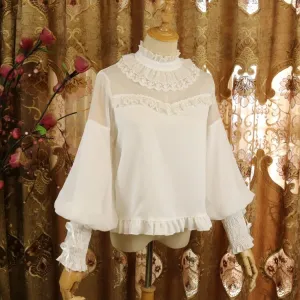Sweet Lolita Chiffon Blouse Long Bishop Sleeves Illusion Neck Top