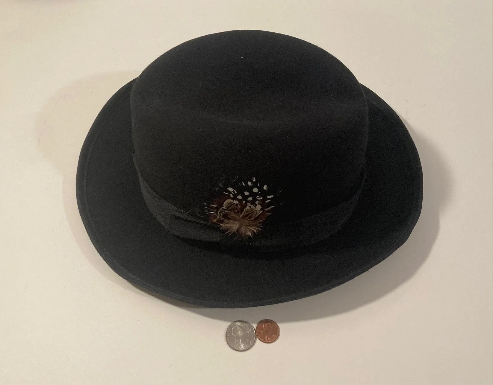 Vintage Mens Black Hat, Stacy Adams, Wool, Size M, Black Trim, Feathers, Nice, Quality, Cowboy, Western Wear, Rancher