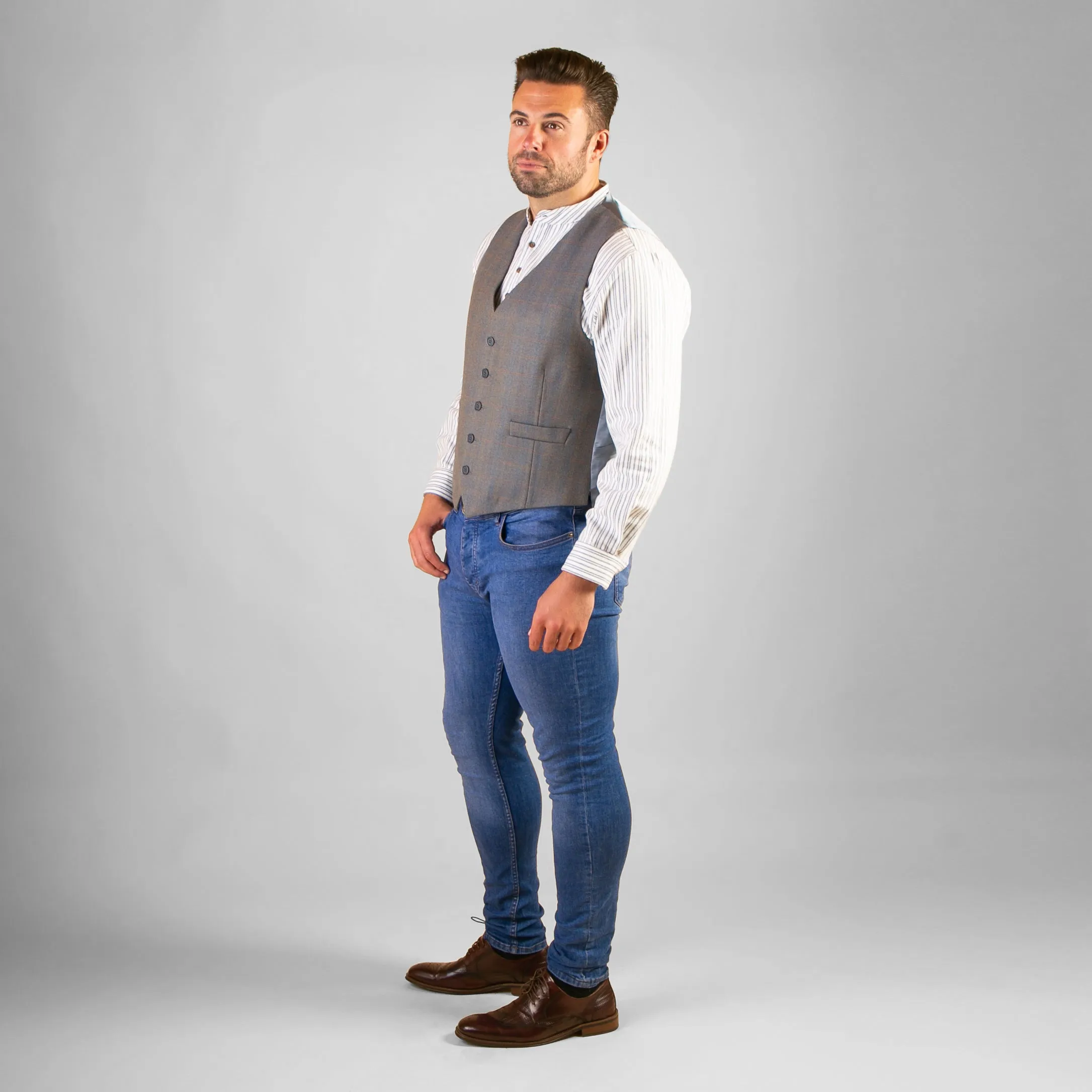 Waistcoat, Blue & Gold Herringbone