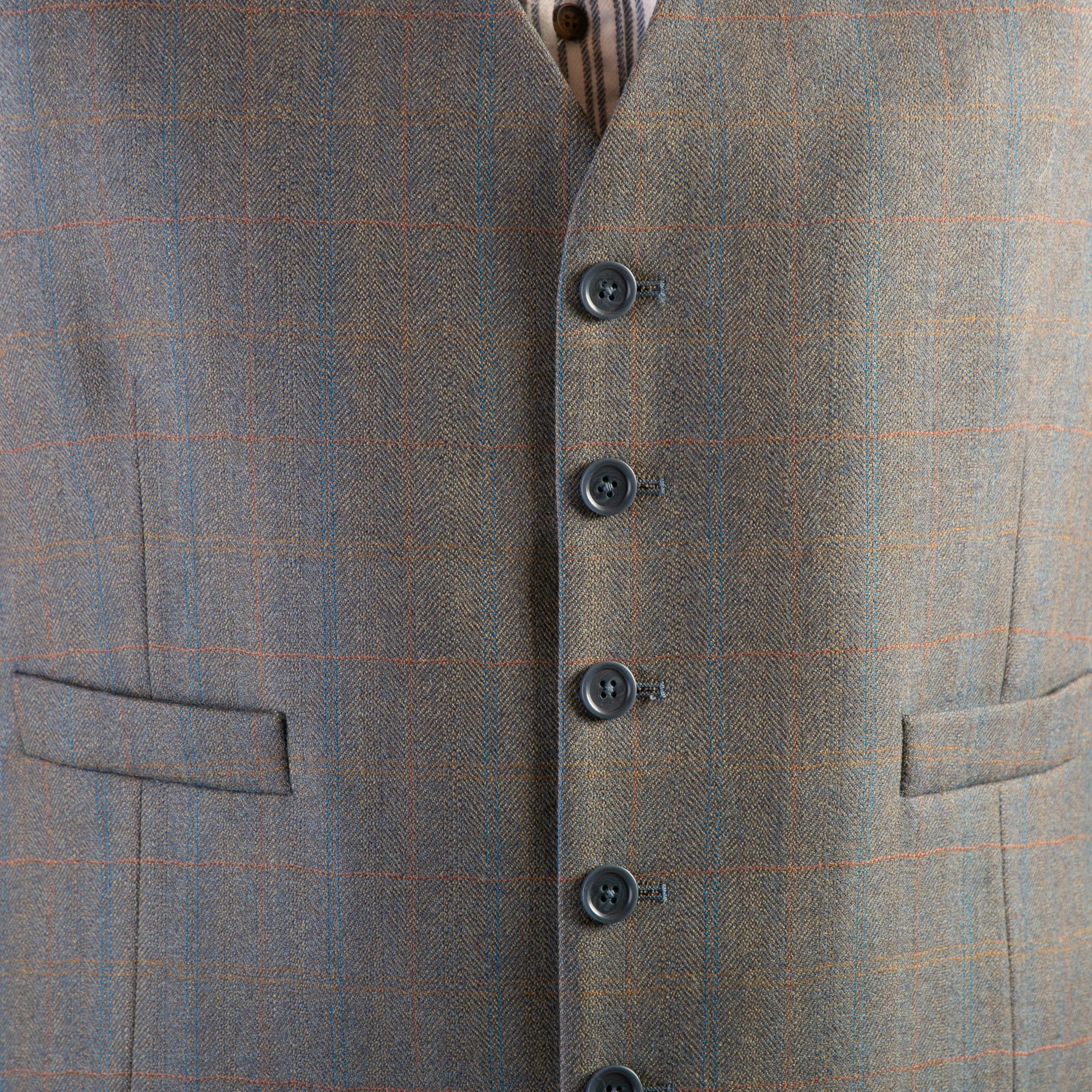 Waistcoat, Blue & Gold Herringbone