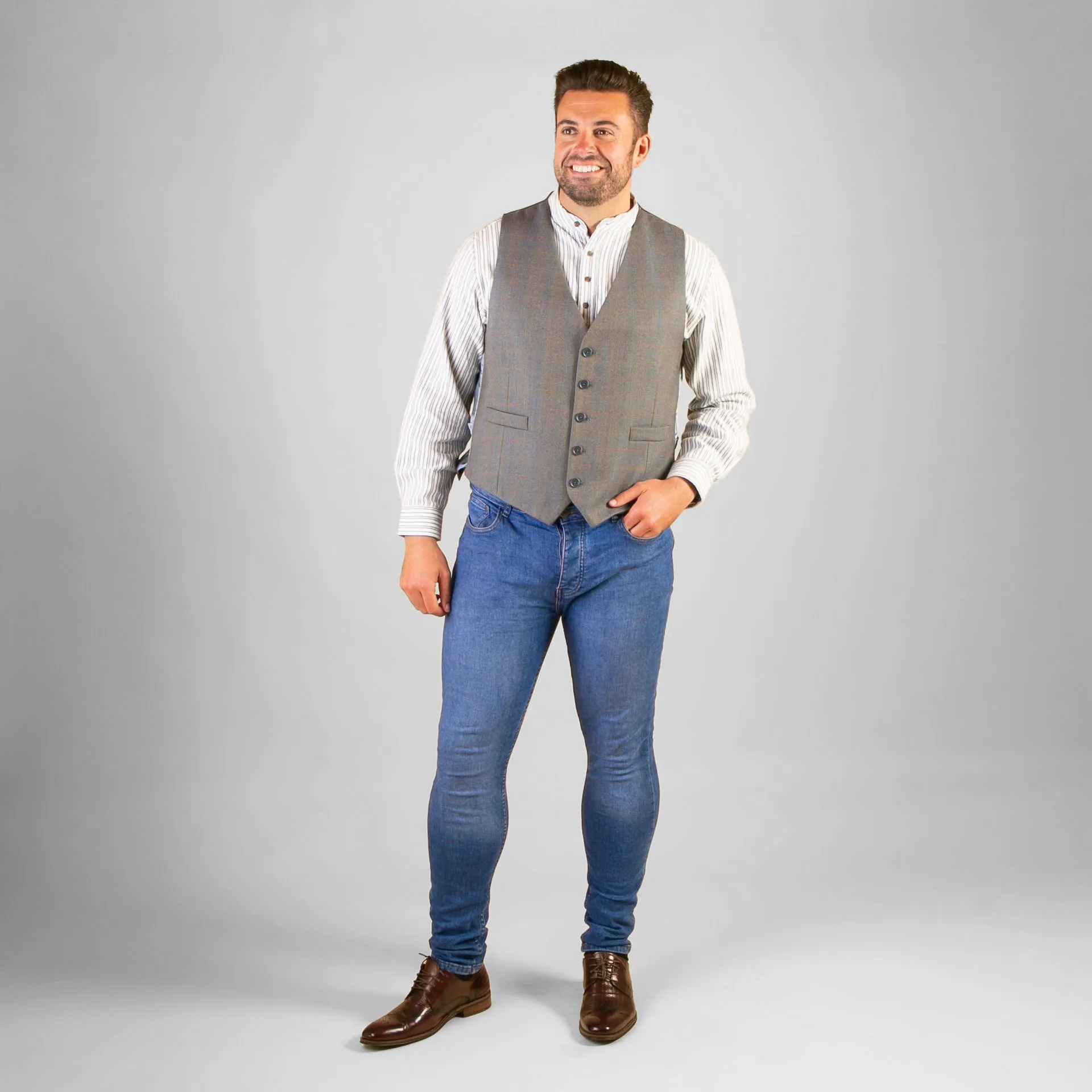 Waistcoat, Blue & Gold Herringbone