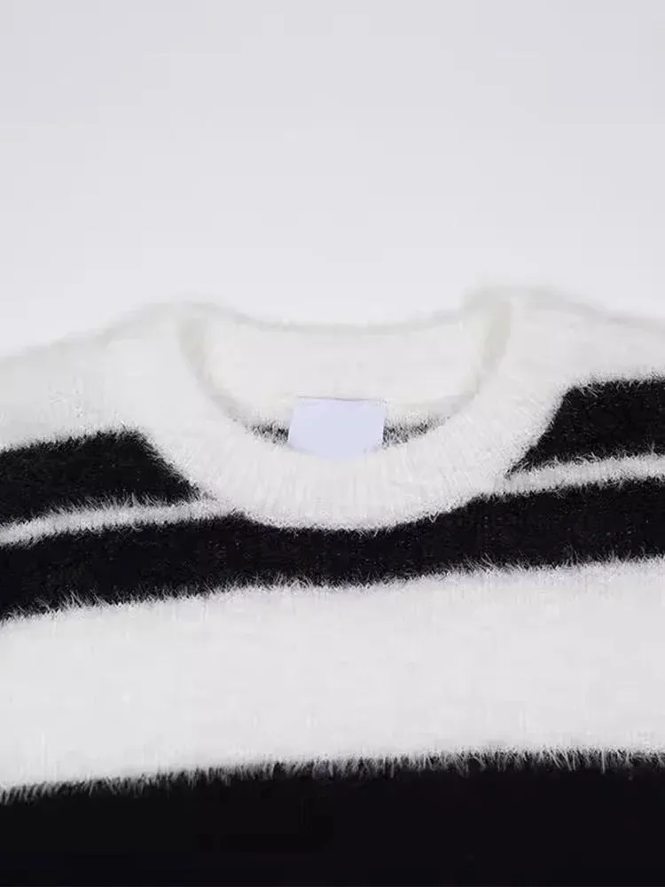 Wiaofellas  -  Contrast Striped Sweater For Male Casual Loose O Neck Long Sleeve Cashmere Pullover Jumpers Autumn Thicken Warm Knitted Blouse