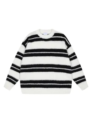 Wiaofellas  -  Contrast Striped Sweater For Male Casual Loose O Neck Long Sleeve Cashmere Pullover Jumpers Autumn Thicken Warm Knitted Blouse