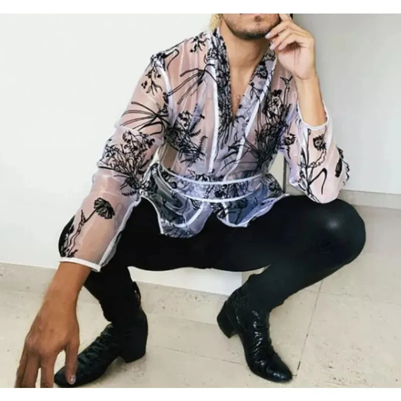WIAOFELLAS  -  Mens Lace Mesh Shirts Role Play Cos Men's Lingerie Homewear
