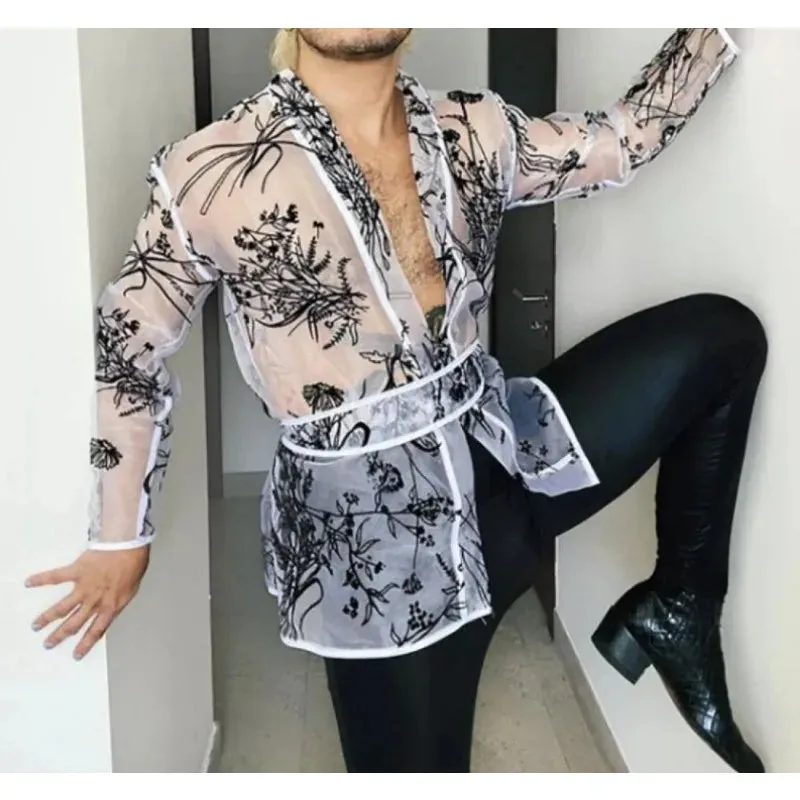 WIAOFELLAS  -  Mens Lace Mesh Shirts Role Play Cos Men's Lingerie Homewear