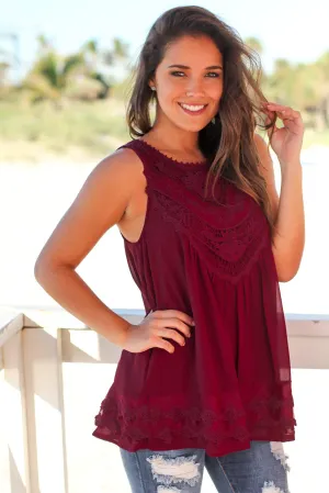 Wine Chiffon Crochet Top