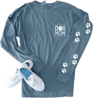 Women Dog Paw Shirt Mom Pullover Cute Lover Graphic Tee Patch Pocket Casual Long Sleeve Shirt