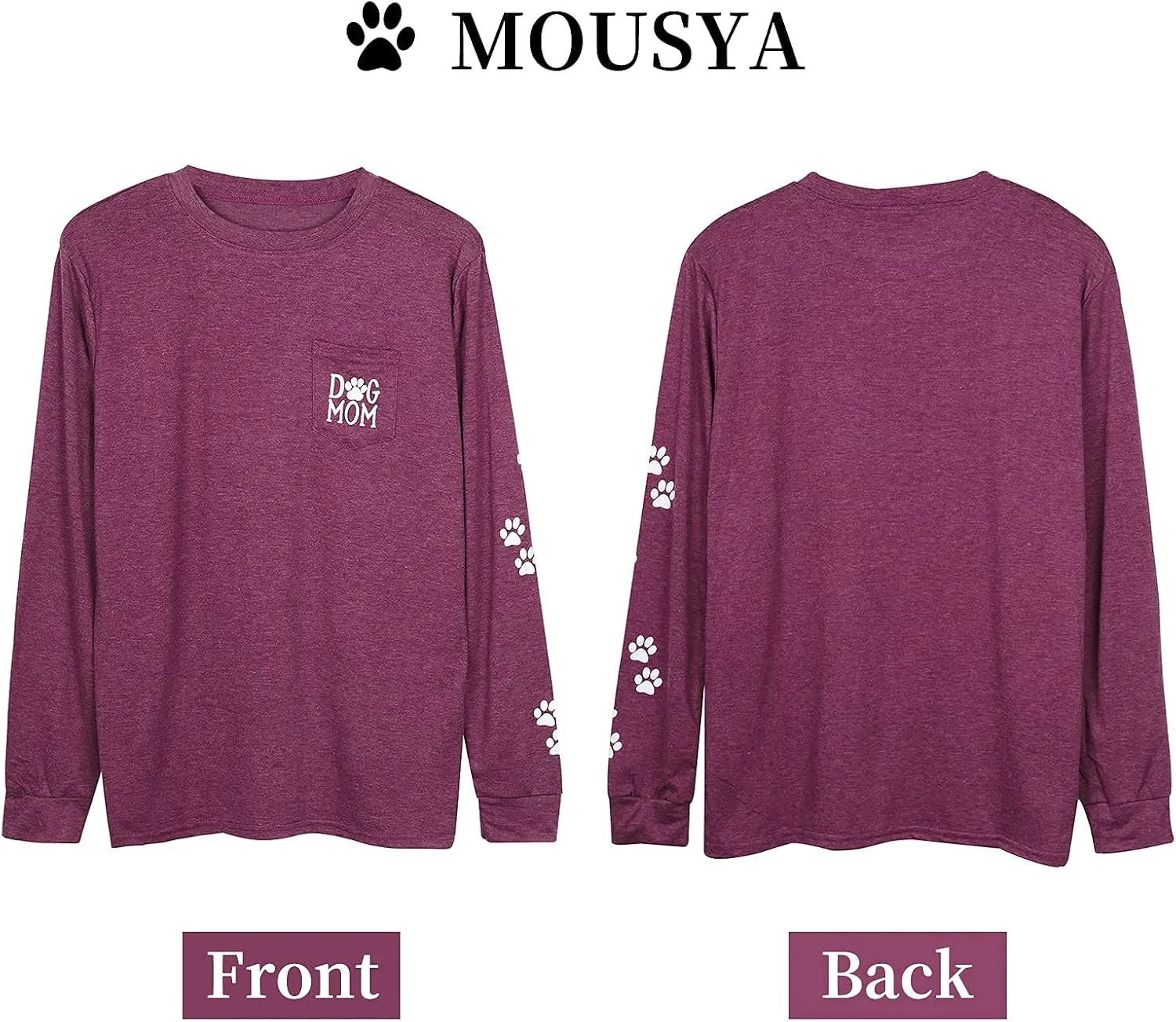 Women Dog Paw Shirt Mom Pullover Cute Lover Graphic Tee Patch Pocket Casual Long Sleeve Shirt