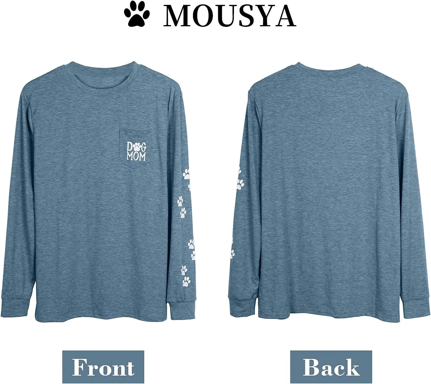 Women Dog Paw Shirt Mom Pullover Cute Lover Graphic Tee Patch Pocket Casual Long Sleeve Shirt