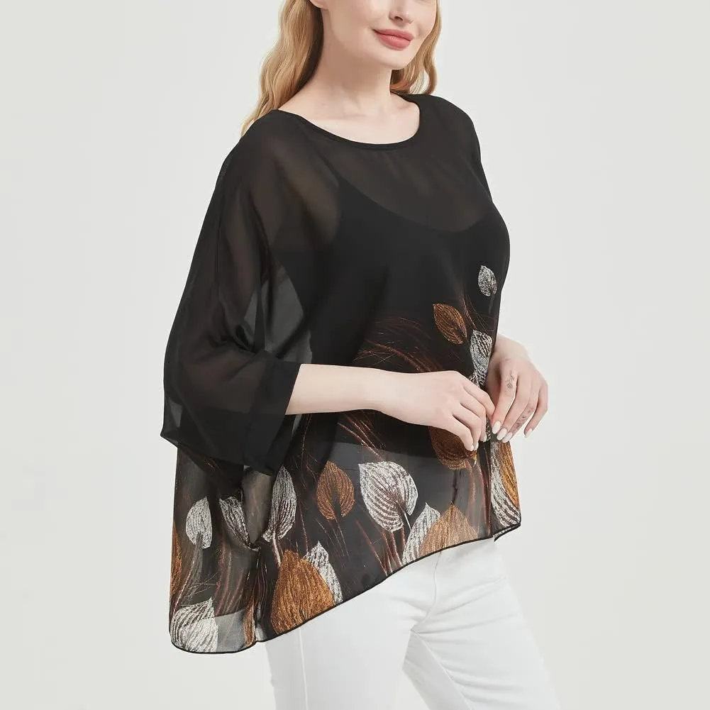 Women's Bohemian Style Summer Beach Lagenlook Top Kimono Loose Waterfall Chiffon Kaftan Poncho Shirt