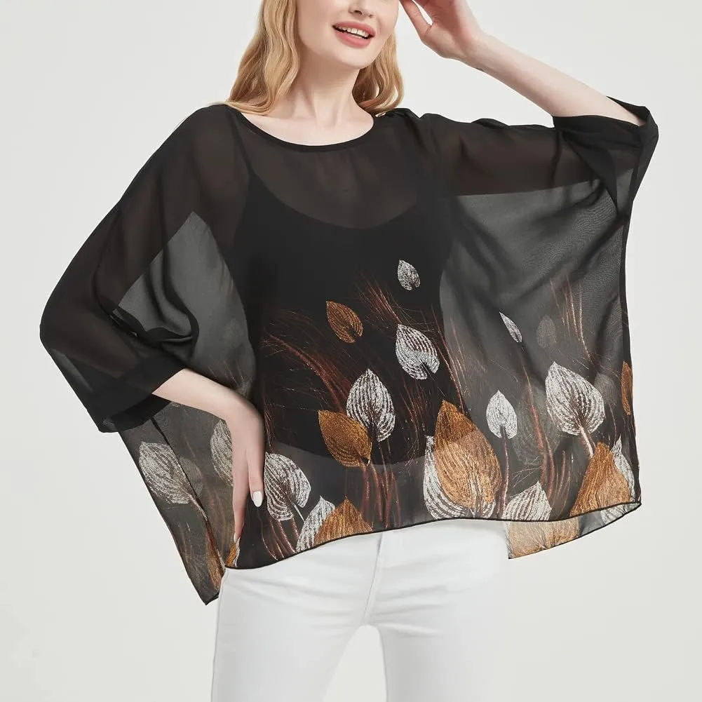 Women's Bohemian Style Summer Beach Lagenlook Top Kimono Loose Waterfall Chiffon Kaftan Poncho Shirt