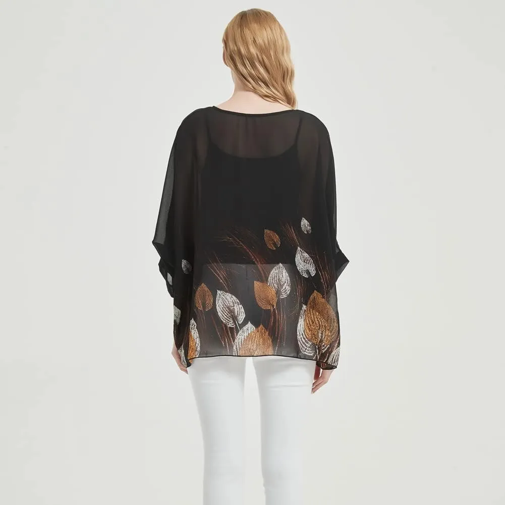 Women's Bohemian Style Summer Beach Lagenlook Top Kimono Loose Waterfall Chiffon Kaftan Poncho Shirt