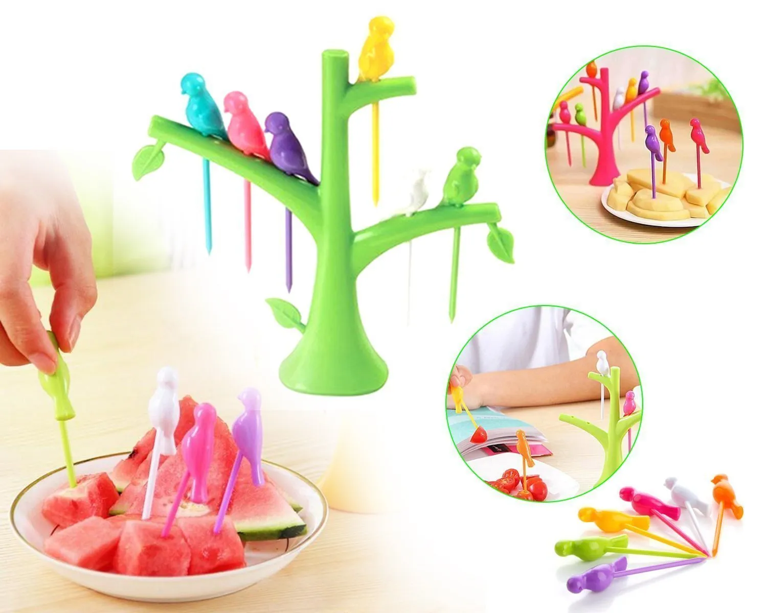 Your Brand Fancy Bird Table Fork with Stand for Eating Fruits - Pack of 6