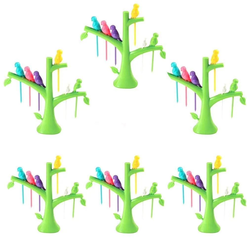 Your Brand Fancy Bird Table Fork with Stand for Eating Fruits - Pack of 6