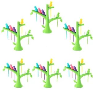 Your Brand Fancy Bird Table Fork with Stand for Eating Fruits - Pack of 6