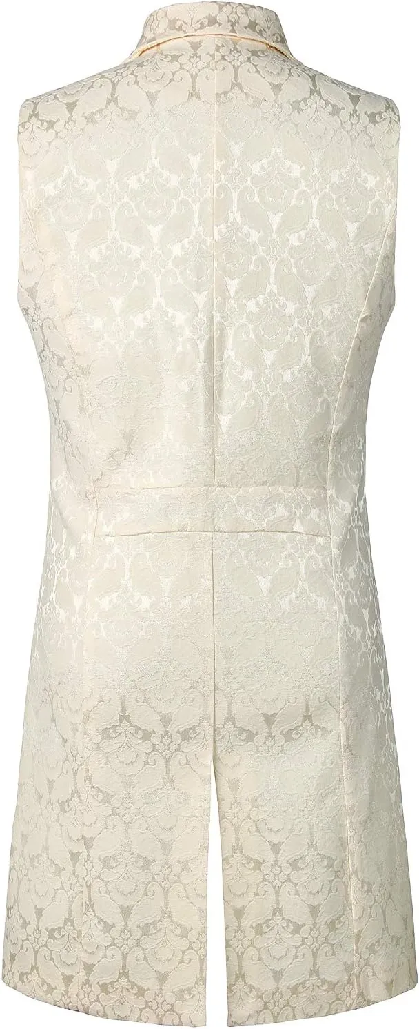 ZEROYAA Mens Gothic Steampunk Double Breasted Jacquard Brocade Vest Waistcoat Sleeveless Tailcoat